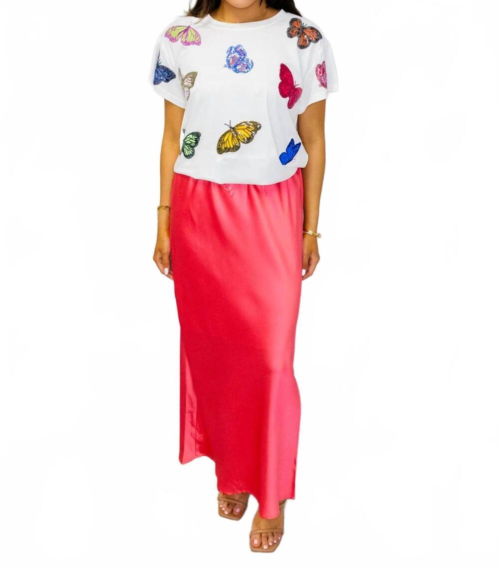 NEW QUEEN OF SPARKLES short sleeve butterfly tee in white multi